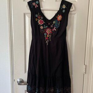Johnny Was black embroidered mini dress - Medium